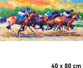 Allernieuwste.nl® Canvas Schilderij * Paardensport Racing * - Kunst aan je Muur - Modern - Kleur - 40 x 80 cm