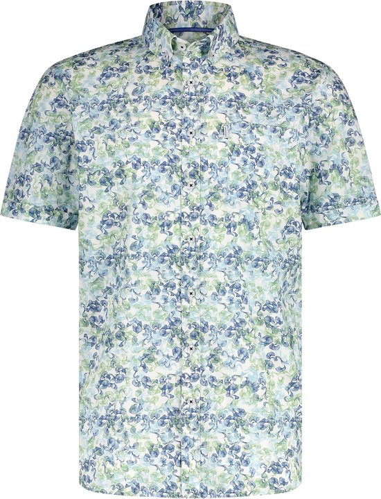 State of Art - Short Sleeve Overhemd Print Blauw Beige - Heren - Maat L - Regular-fit