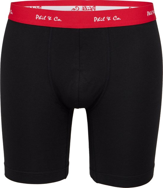 Caleçon noir avec ceinture rouge logo 'Phil & Co'.