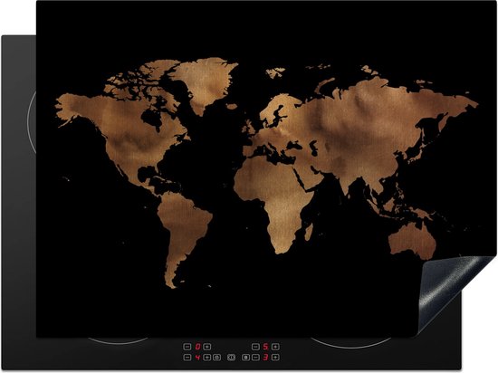 KitchenYeah® Protection induction 70x50 cm - Wereldkaart - Zwart - Bronze - Accessoires de plaque de cuisson - Plaque de recouvrement pour table de cuisson - Protection induction - Tapis induction - Tapis plaque induction - Décoration Cuisine