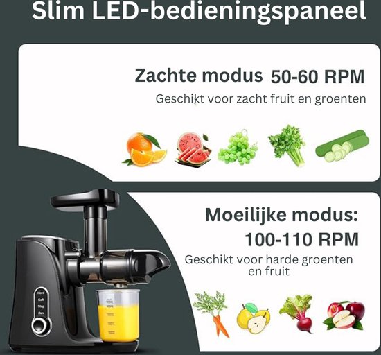 Sapcentrifuge - Slowjuicer - Sapcentrifuges groenten en fruit - Zwart — afbeelding 2
