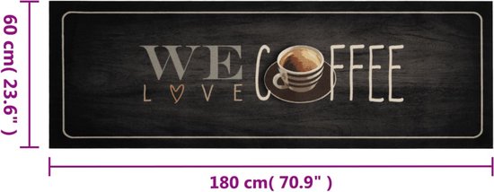 vidaXL - Tapis de cuisine - lavable - texte café - 60x180 - cm - velours