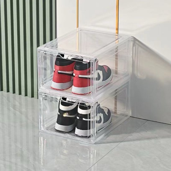 12x schoenenbox transparant, set, stapelbaar, doorzichtige opbergbox met deksel, 12,5x20x34,5 cm, in het zwart
