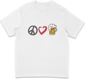 Grappig T Shirt Heren Dames - Vrede Liefde Bier - Wit - M