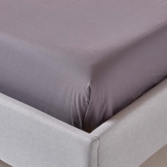 Homescapes Drap plat uni 100 % coton égyptien 200 fils coloris Gris foncé 180 x 290 cm