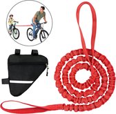 Kinderfiets sleeptouw met fiets driehoekige tas, elastische fiets, bungee-sleeptouw, voor ouders en kinderen, rood tractietouw, draagvermogen 200 kg
