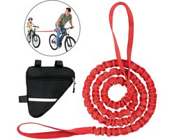 Kinderfiets sleeptouw met fiets driehoekige tas, elastische fiets, bungee-sleeptouw, voor ouders en kinderen, rood tractietouw, draagvermogen 200 kg