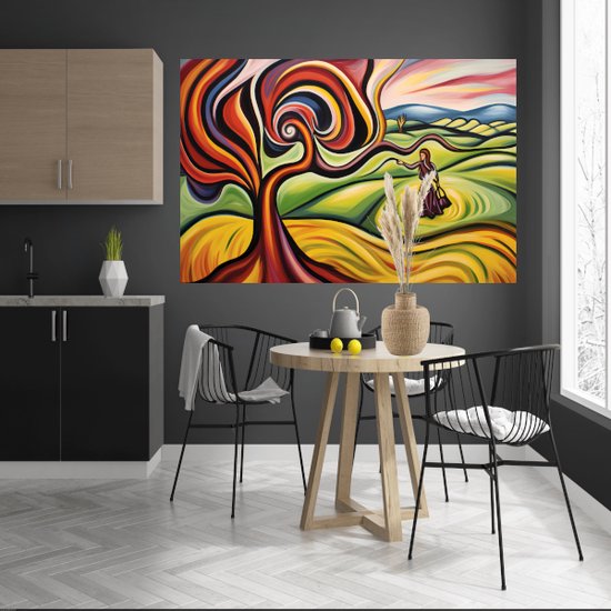 Décoration murale arbre abstrait - Peintures d'arbres - Peinture sur toile Nature - Décoration murale chambre d'enfant - Peinture sur toile - Oeuvre 90x60 cm