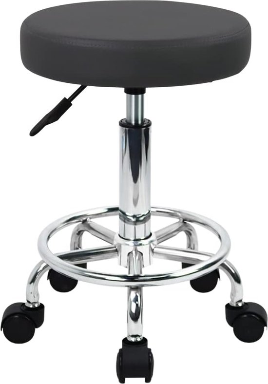Thuiskantoor rolstoel PU lederen draaibare hoogteverstelling schoonheid kruk lab keuken massage spa krukken kantoor kruk stoel op wielen (grijs)