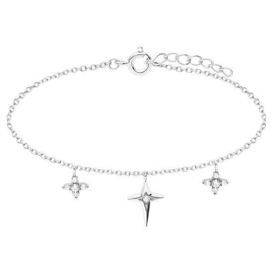 Lucardi Dames Zilveren armband met hangers sterren zirkonia - Armband - 925 Zilver - Zilverkleurig - 19 cm