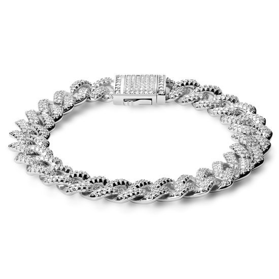 Nicos | 12 mm Zilverkleurige Armband met Hoekige Schakels en Zirkonia