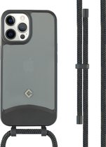 Coverzs Mat siliconen hoesje met koord geschikt voor iPhone 11 Pro hoesje - telefoonkoord - doorzichtig telefoonhoesje - verstelbaar telefoonkoord (zwart)
