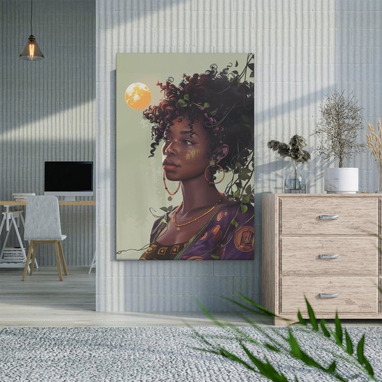 Artaza Canvas Schilderij Afrikaanse Vrouw met een Bloem in haar Haar - 60x90 cm - Wanddecoratie Woonkamer - Schilderijen - Muurdecoratie