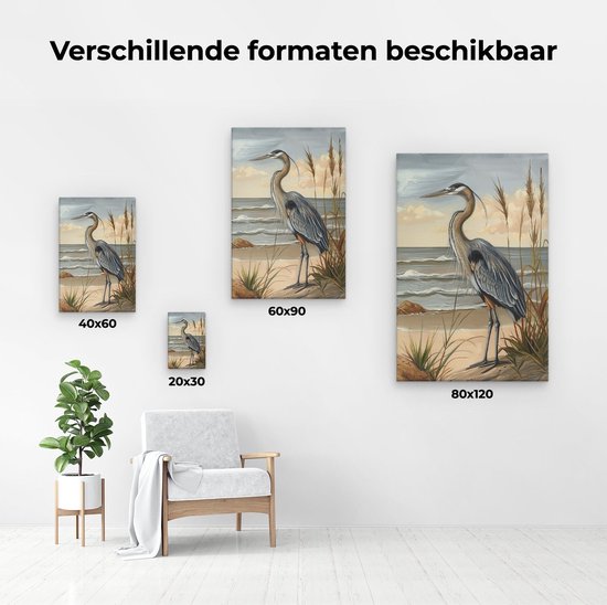 Artaza Tableau sur Toile Héron Bleu Debout sur la Plage - 60x90 - Décoration murale - Photo sur Toile - Impression sur Toile