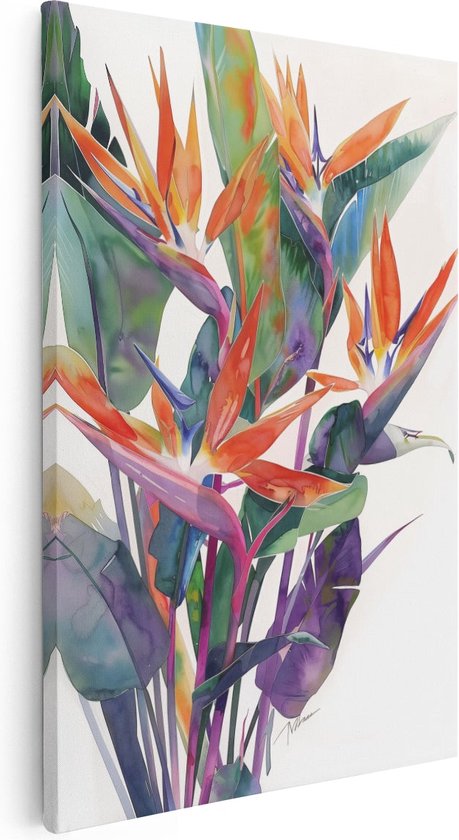 Artaza Canvas Schilderij Aquarelkunstwerk van Paradijsvogels - 60x90 - Muurdecoratie - Foto Op Canvas - Canvas Print