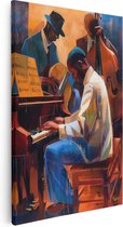 Artaza Canvas Schilderij Drie Muzikanten die Piano Spelen - 80x120 - Groot - Foto Op Canvas - Canvas Print