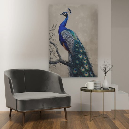 Artaza Peinture sur Toile Paon Perché sur une Branche - 80x120 - Groot - Photo sur Toile - Impression sur Toile