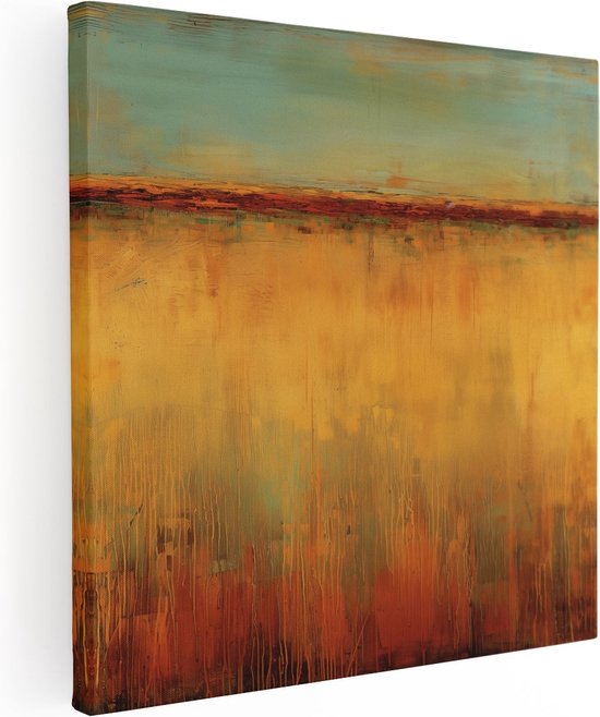 Artaza Canvas Schilderij Abstract Kunstwerk van een Rood, Oranje en Geel Landschap - 50x50 - Wanddecoratie - Foto Op Canvas - Canvas Print