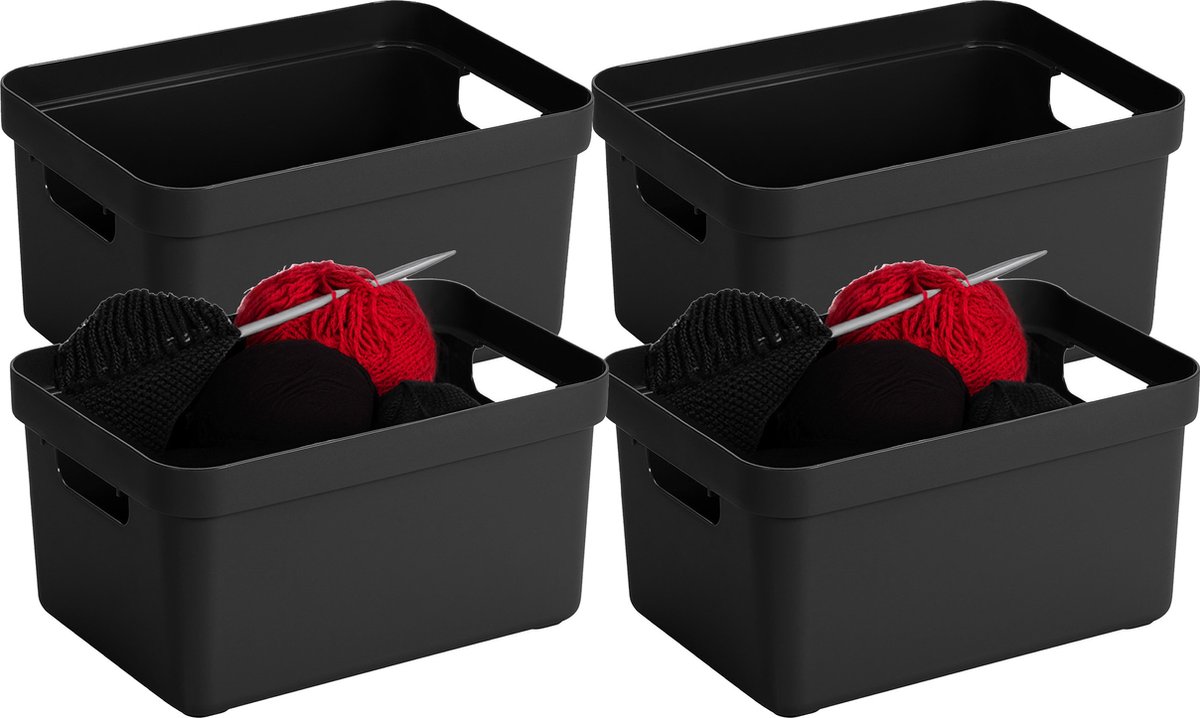 Sunware Opbergbox Sigma - 8x stuks - kunststof - zwart - 5 liter - Opbergbakken/opbergers - 25,2 x 18 x 12,2 cm