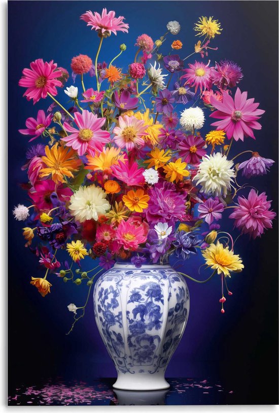 Glasschilderij Delft Flowers 116x78 cm