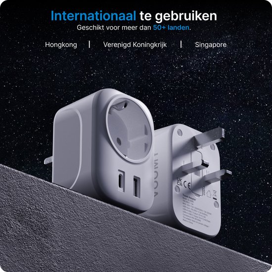 Voomy Reisstekker Engeland/UK - USB-C & USB-A - Wereldstekker Type G - Wit