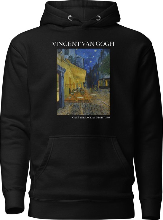 Vincent van Gogh 'Terras van een Café 's Nachts' ("Café Terrace at Night") Beroemd Schilderij Hoodie | Unisex Premium Kunst Hoodie | Zwart | XL