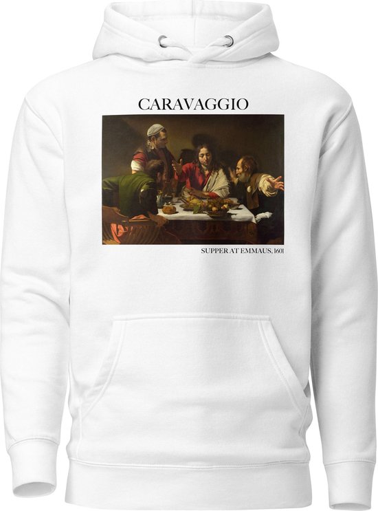 Caravaggio 'Maaltijd in Emmaus' ("Supper at Emmaus") Beroemd Schilderij Hoodie | Unisex Premium Kunst Hoodie | Wit | XL