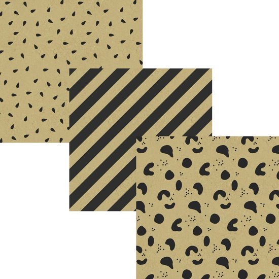 Assortiment BROWN PEARL 100% Recyclé 70 Gr/ m2 papier cadeau avec design doré - 70 cm x 2 mètres - 6 rouleaux