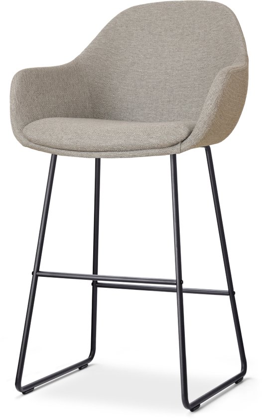 Nolon Nino-Mae Tabouret de Bar Grijs Chaud - Piètement Zwart - 65 cm - Tissu - Pour îlot de Cuisine - avec Dossier - Design - Scandinave - Confortable