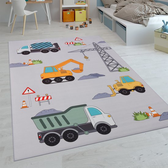 Paco Home Kindervloerkleed, Kindertijd Met Ster, Maan En Ruitmotieven, Maat:160x230 cm, Kleur:Turquoise