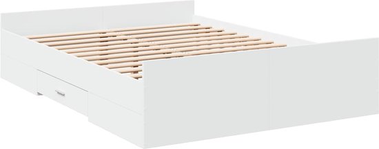 vidaXL - Bedframe - met - lades - bewerkt - hout - wit - 135x190 - cm