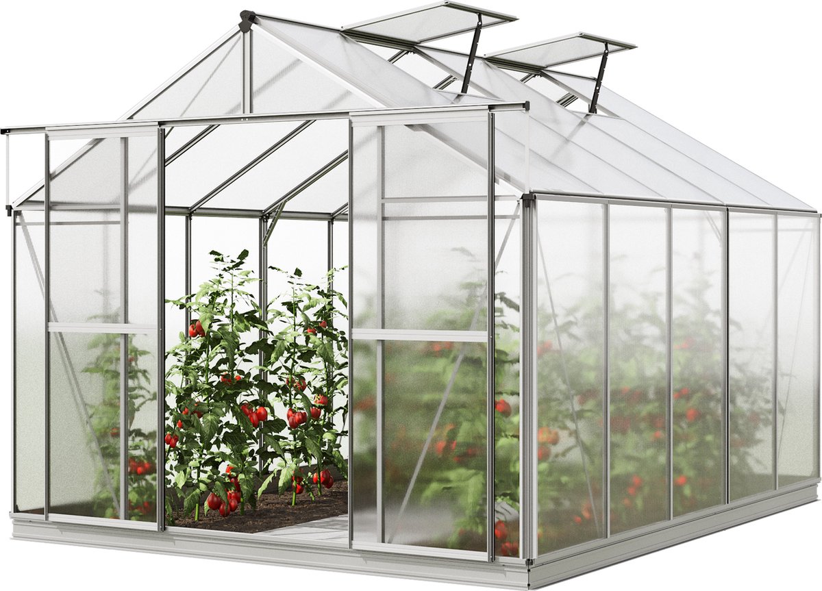GFP Tuinkas Orchidee 5 aluminium frame 256x317cm polycarbonaat panelen met grondframe & automatische dakraamopener