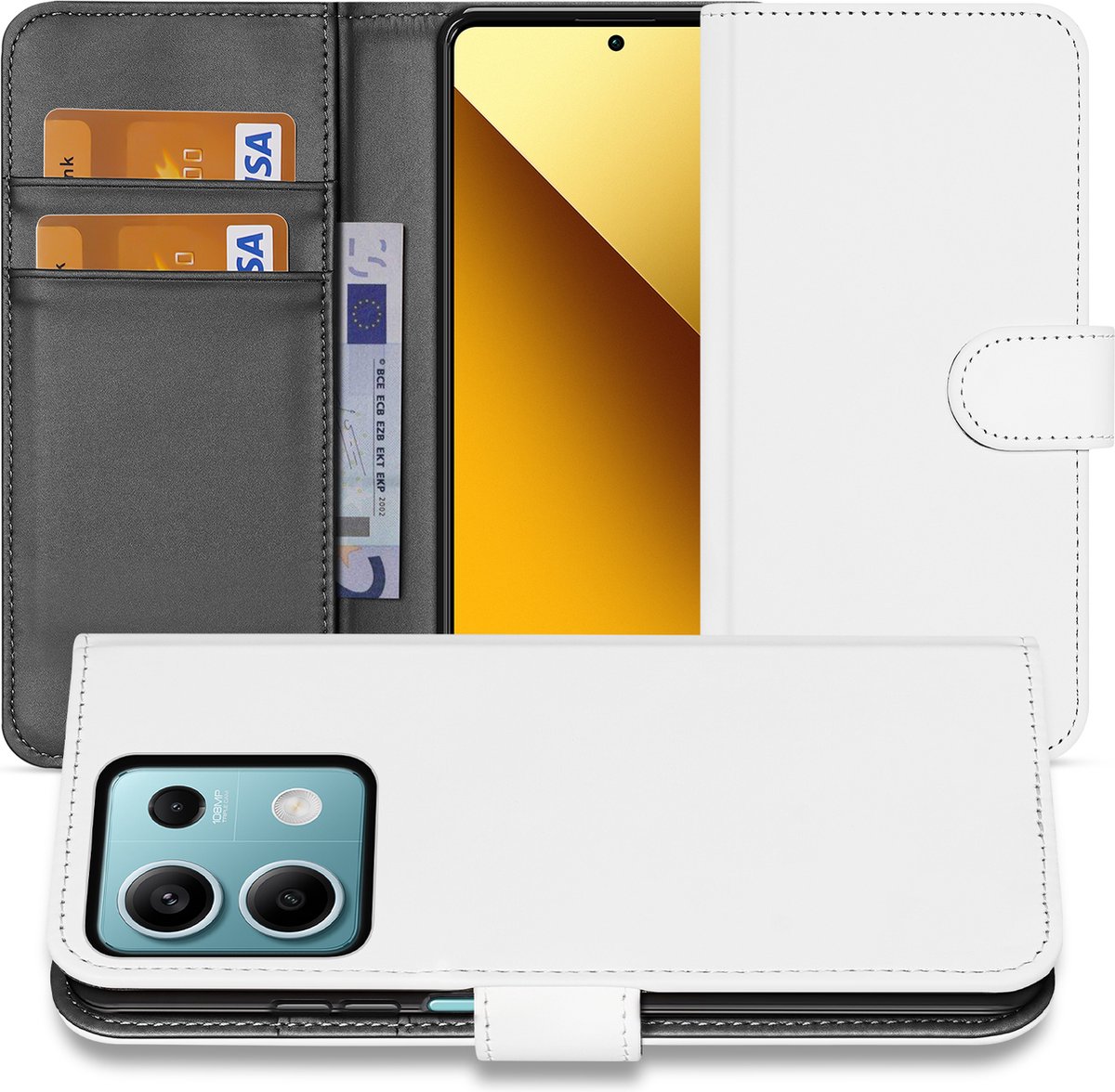 Book Case Telefoonhoesje Xiaomi Redmi Note 13 5G Wit met Pasjeshouder