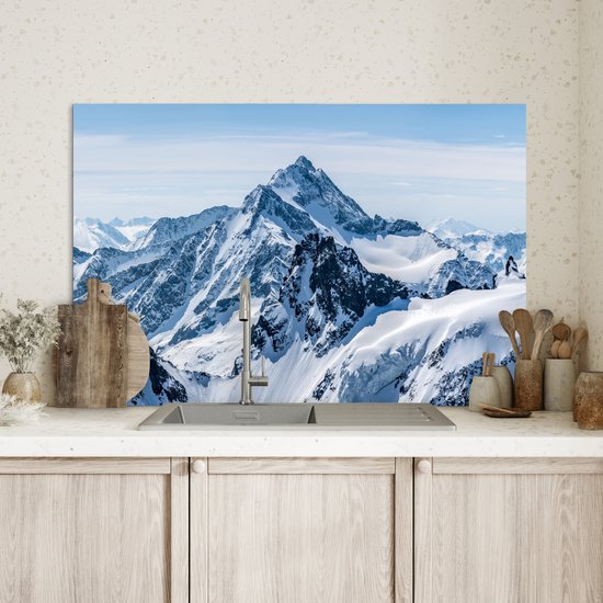 Spatscherm keuken 80x55 cm - Kookplaat achterwand Bergen - Sneeuw - Winter - Natuur - Landschap - Muurbeschermer - Spatwand fornuis - Hoogwaardig aluminium