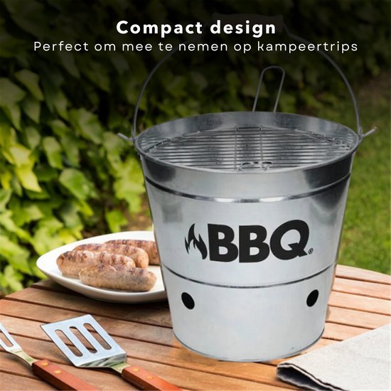 Cheqo® BBQ Emmer - Barbecue Emmer - Portable BBQ - Zink - Ø 19 cm - Met Handgreep - Houtskoolbarbecue van Cheqo — afbeelding 3
