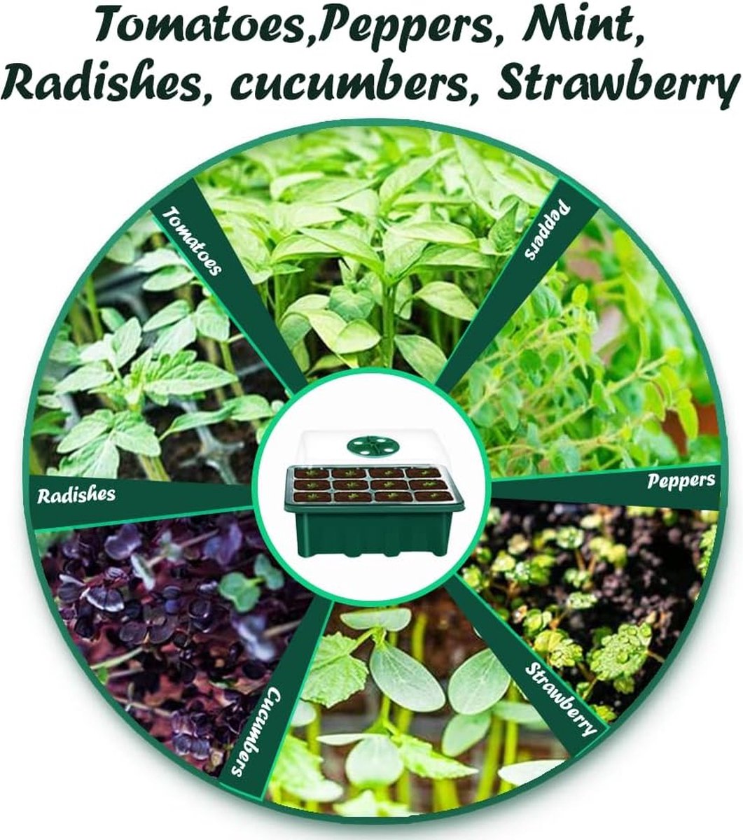 MYMULIKE Kamerbroeikas, kweekbak, 10 stuks, 120 cellen, mini-broeikas, kweekset, zaailing, starter, trays, kweekset, dienblad met verhoogd deksel en ventilatie voor zaailingen, planten