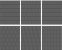 Zes illustraties van donkergrijze schuttingpanelen met verschillende patronen.
