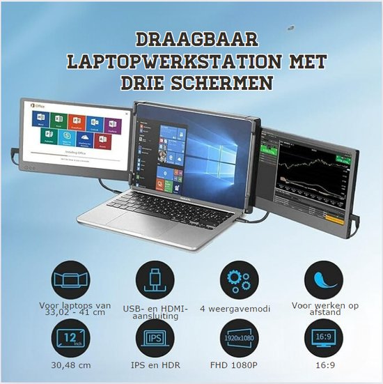 Multitasken GUTEC Extra Scherm Laptop - Portable Monitor - 2x 12 inch Full HD | bol