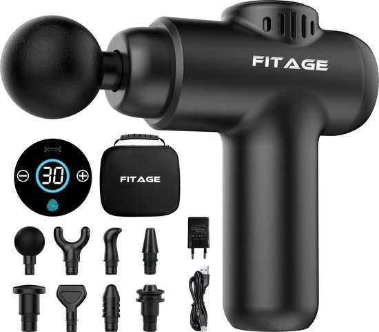 FITAGE Massage Gun Mini - 12 Opzetstukken - Massage Apparaat - Massage Pistool 30 Standen - Massageapparaat - Massagegun