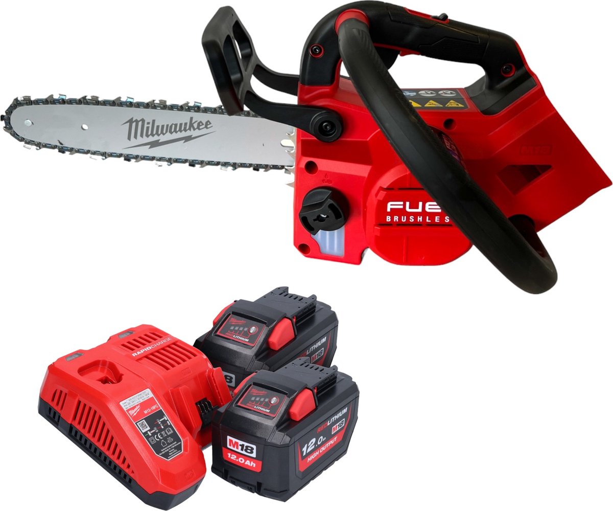 Milwaukee M18 FTHCHS30-122 Snoerloze Bovenhandgreep Kettingzaag 18 V 30 cm + 2x accu 12.0 Ah + lader