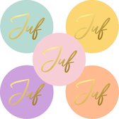 1 Rol stickers - Juf - 5 kleuren - 250 stickers