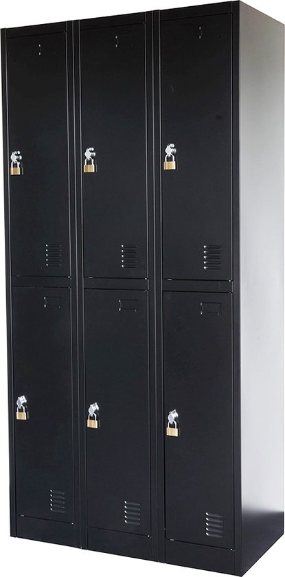 IVOL Metalen Lockerkast Zwart - 90x185x45 cm - 6 Deurs