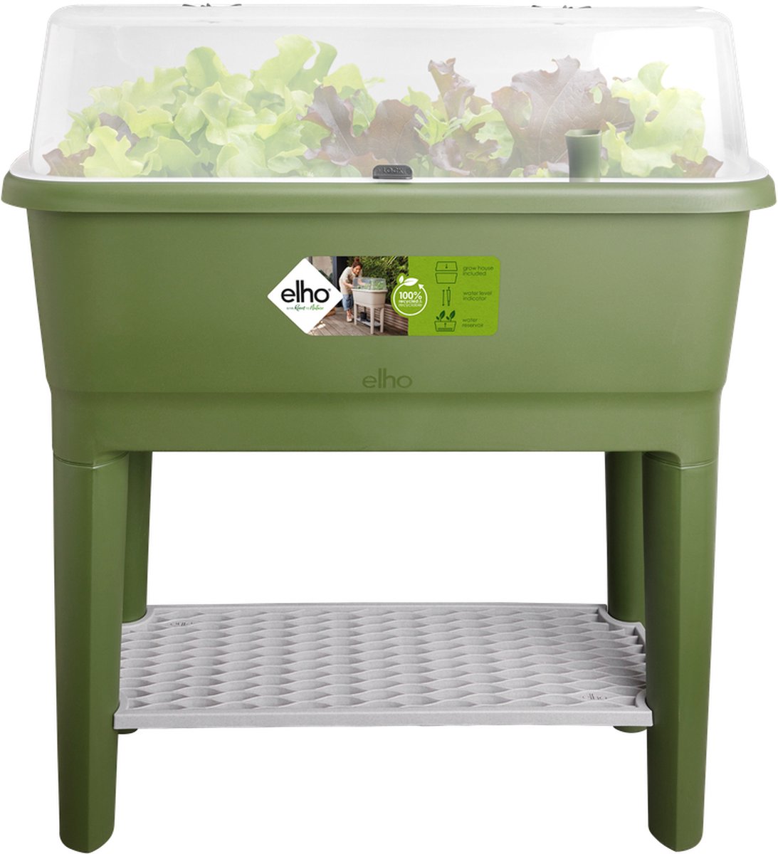 Bol.com Elho Noa Kweektafel 80 - Kweekbak op Poten met Deksel - Waterreservoir - Ø 78.5 x H 34.2 cm - Mosgroen aanbieding