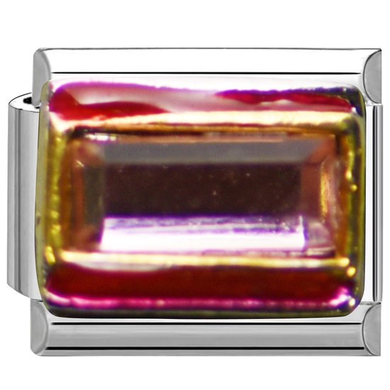 Quiges - Schakel - Bedel - 9mm - charms - Kleurrijk - Roze steen - Geschikt voor - Nomination- armband - Schakelarmband - italy bedels armband