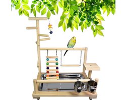 Houten Vogel Papegaai Speelstandaard met Zitstokken, Ladders en Schommel voor Eclectus Sun Conure Scarlet Ara Kaketoe Monnik - Activiteitencentrum