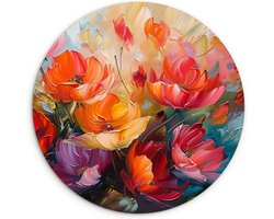 WallCircle® Wandcirkel 60x60 cm - Muurcirkel Kleurrijk Bloemen - Verf - Abstract - Kunst - Natuur - Muurdecoratie woonkamer - Wanddecoratie slaapkamer - Kamer decoratie accessoires - Ronde schilderijen - Woonaccessoires cirkel binnen