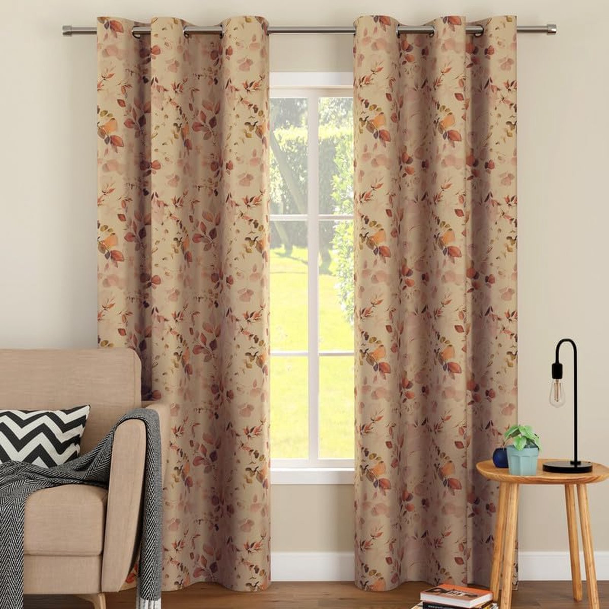 Verduisteringsgordijnen voor slaapkamer en woonkamer (2 panelen) met elke maat 113 x 213 cm - Bloementijgerprint met oogjes, 85% lichtblokkering - L1 Oranje