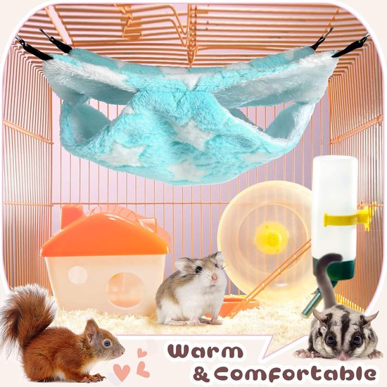 4 hangmatten voor kleine dieren, cavia's, fretten en ratten, fleece kooi-accessoires (grote ster
