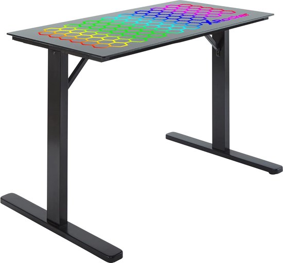 Spectrum RGB 110 x 60 cm Gamingbureau - Grote Gamingtafel voor Laptop - Thuiskantoor - Gehard Glas Oppervlak - 30 Aanpasbare Lichtopties - Eenvoudig te Monteren - Zwart