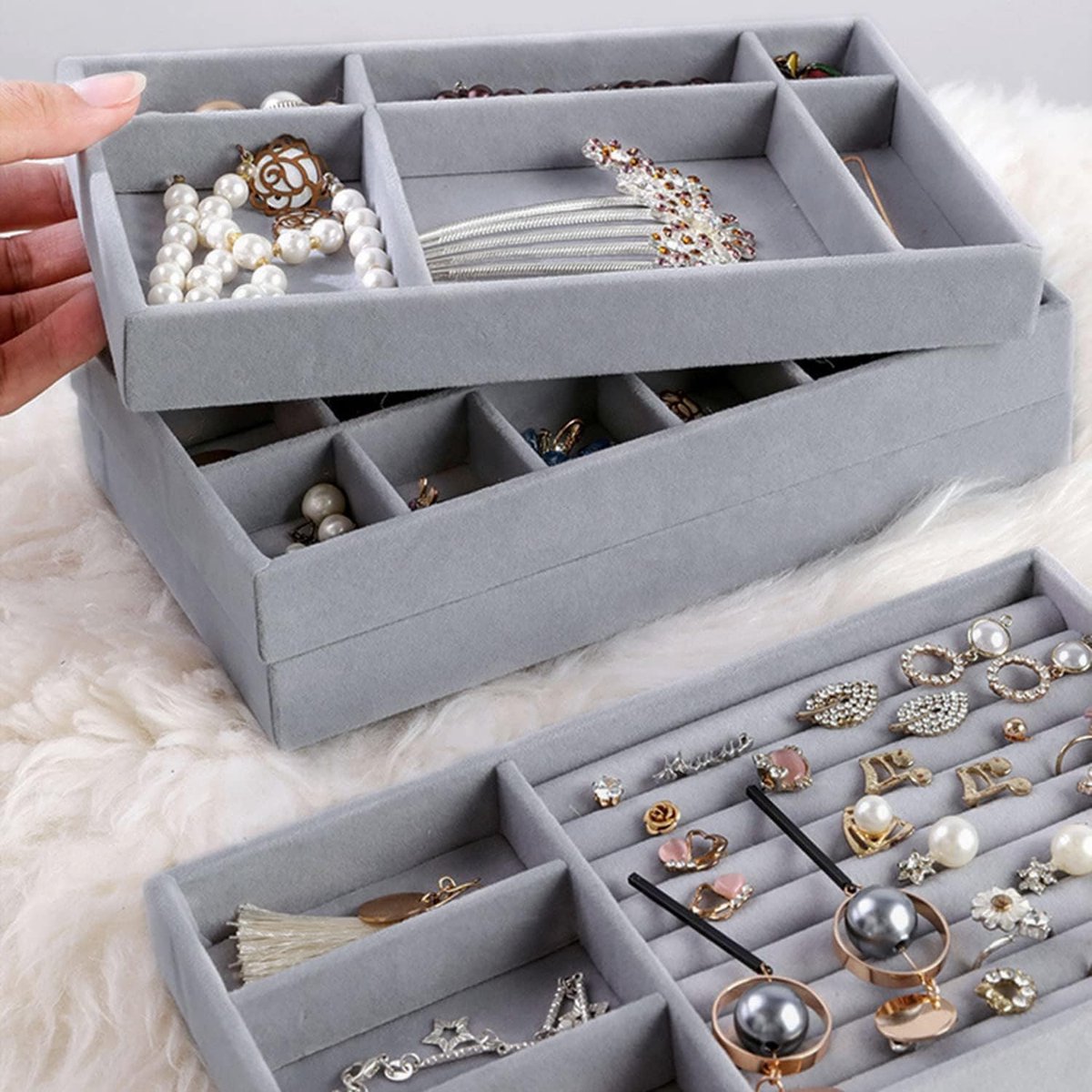 Plateau à Bijoux Empilable Papten - Cuir PU 35x24x3 Cm - Organisateur Tiroir Ou Présentoir